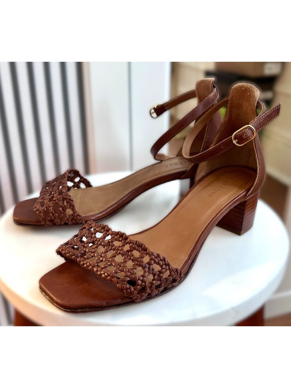 Rivecour Numéro 890 Cognac Genuine Leather Block Heeled Sandals EU 36/US 6 - Picture 4 of 8